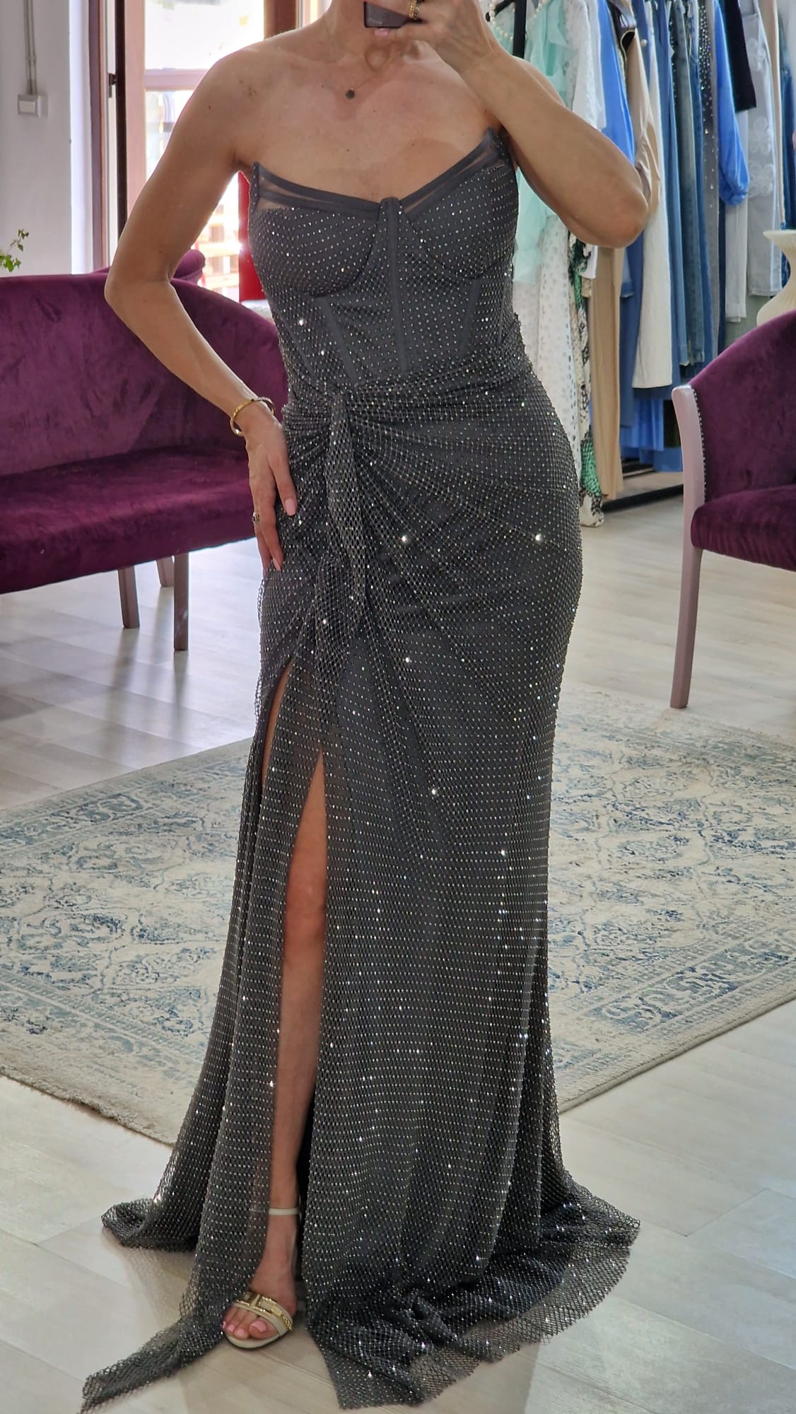 Rochie dama de ocazie lunga gri