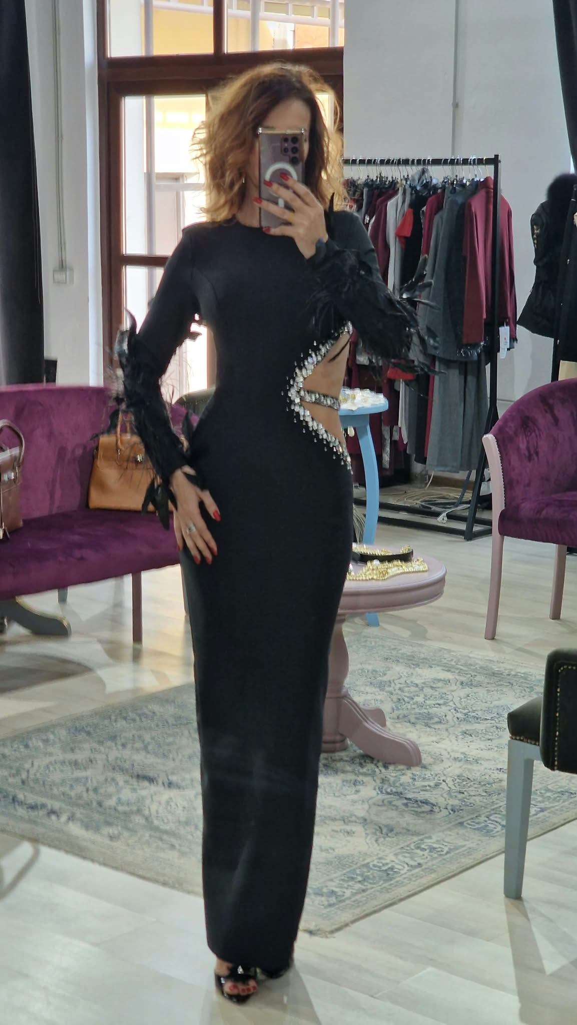 Rochie dama cu pene si cristale