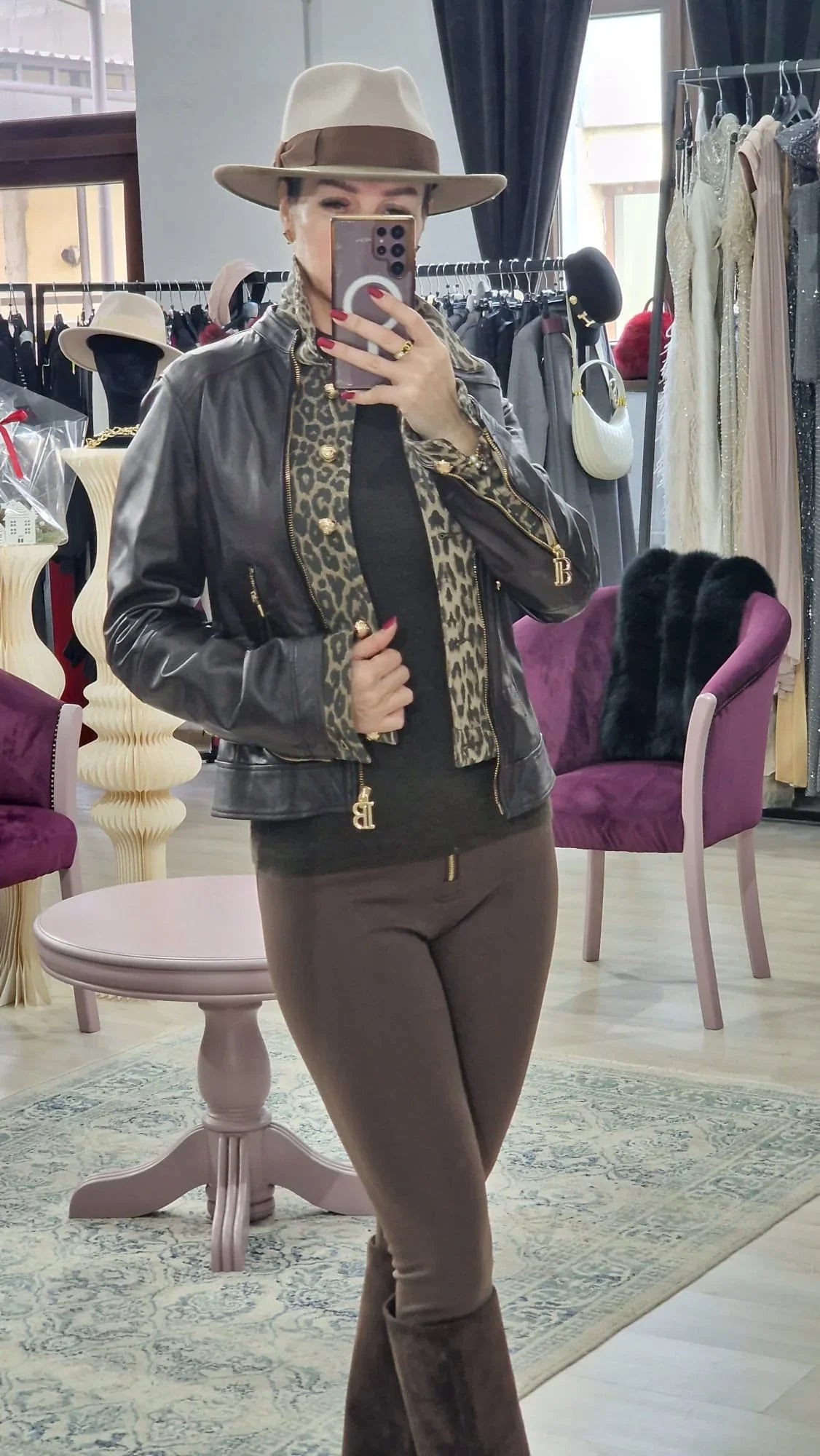 Geaca dama piele cu animal print