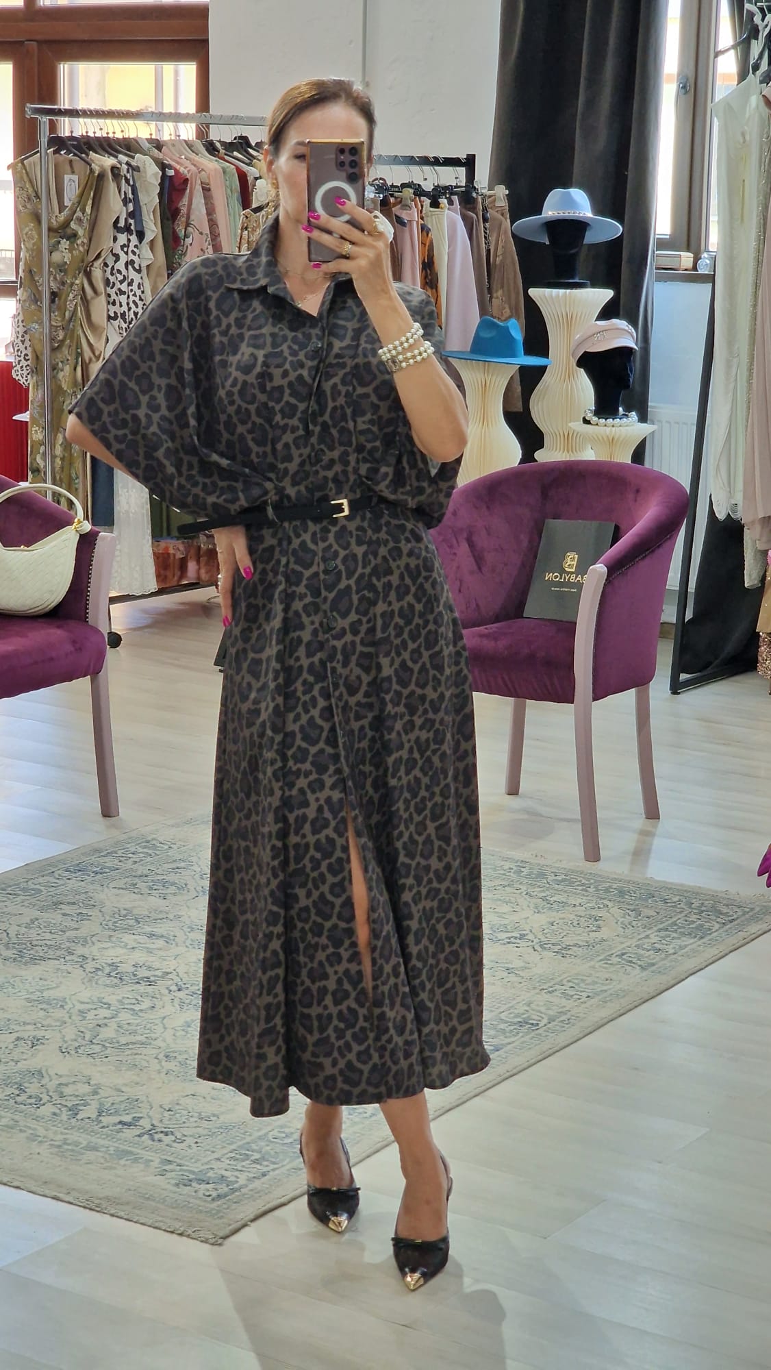 Rochie dama animal print cu negru