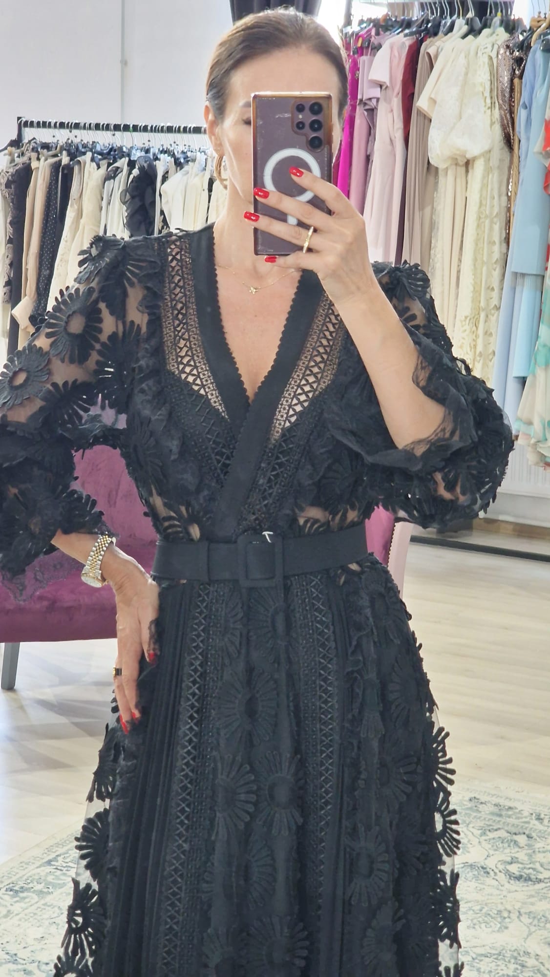 Rochie dama lunga cu aplicatii