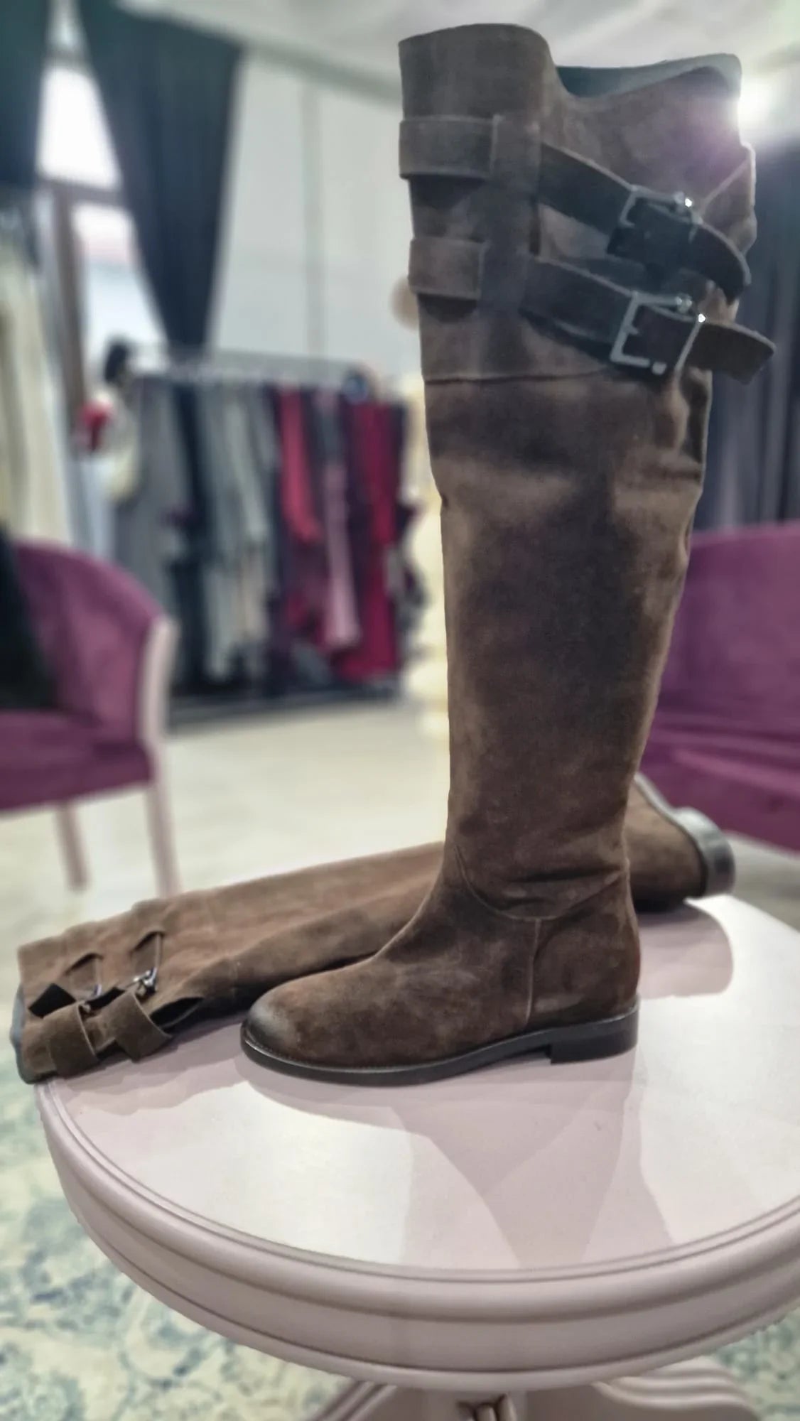 Cizme dama maro piele întoarsă - Boutique For You