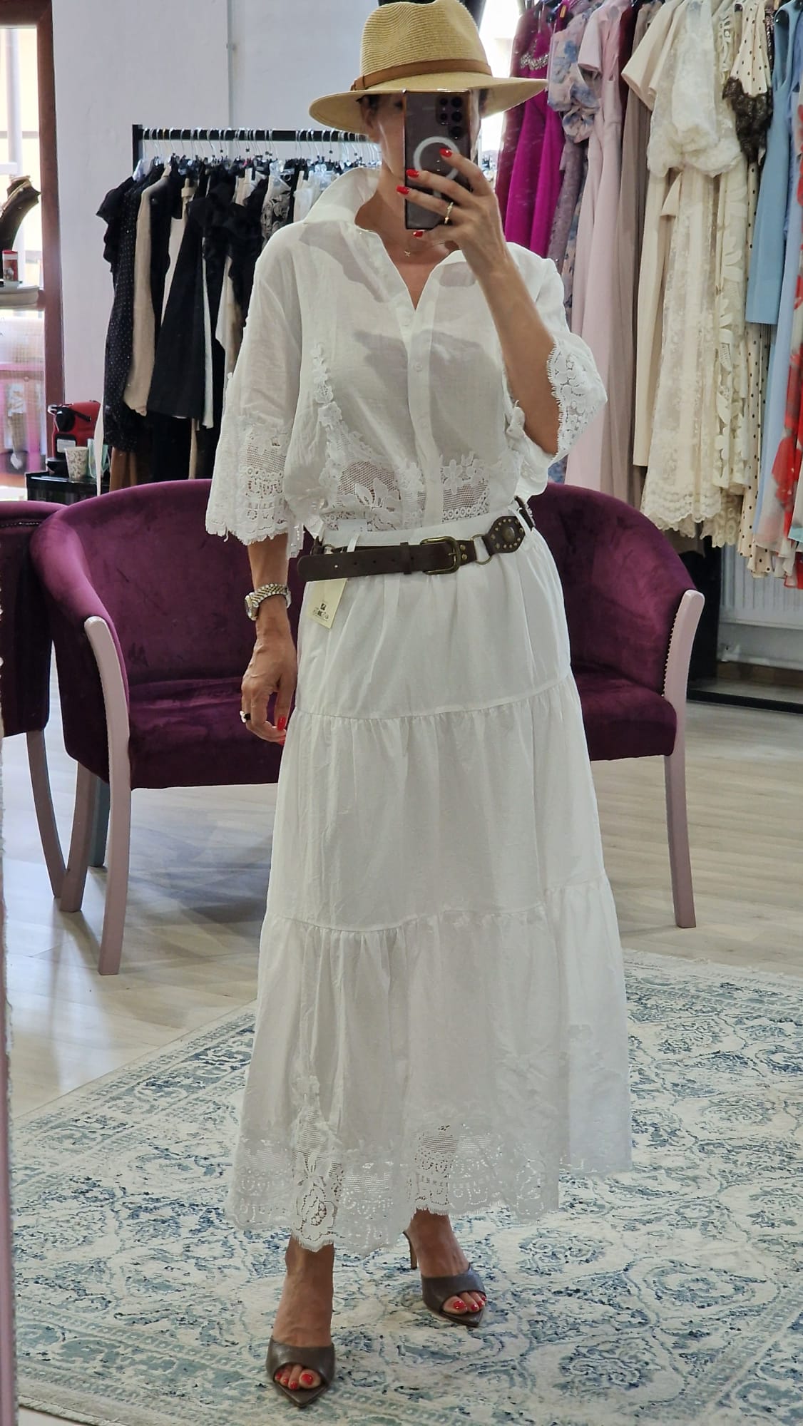 Fusta dama alba cu dantela - Boutique For You