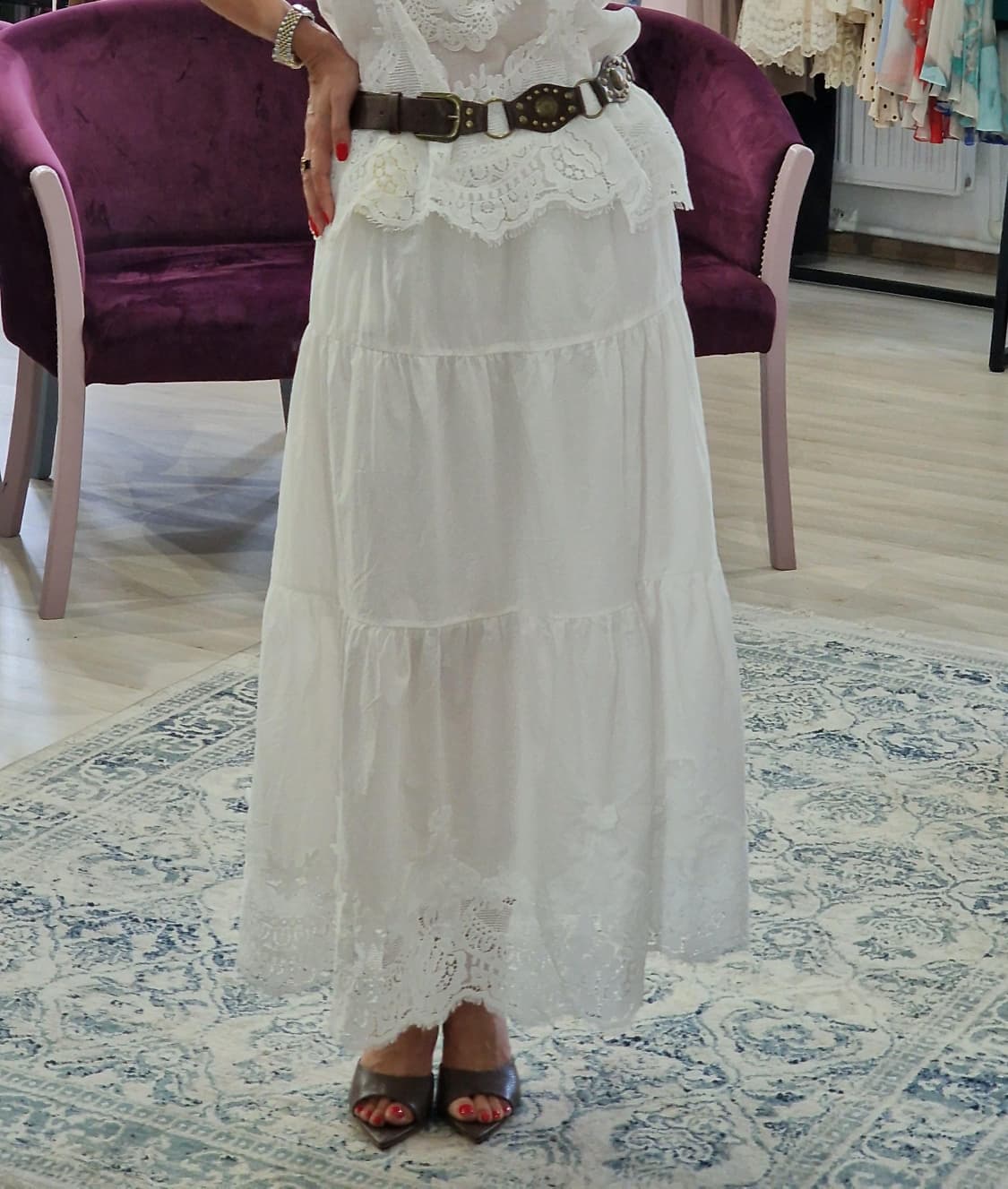 Fusta dama alba cu dantela - Boutique For You