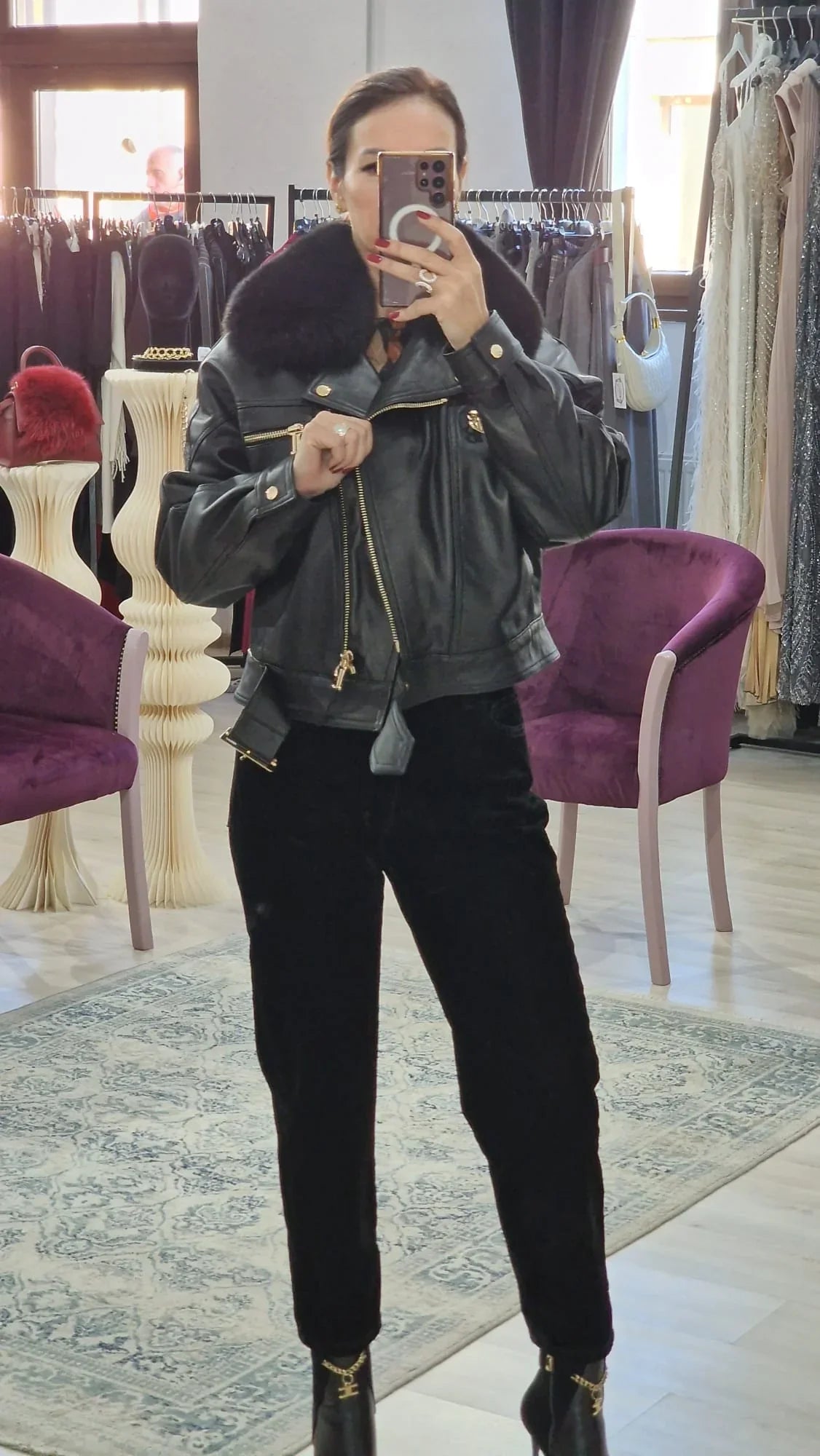 Geaca dama din piele neagra - Boutique For You