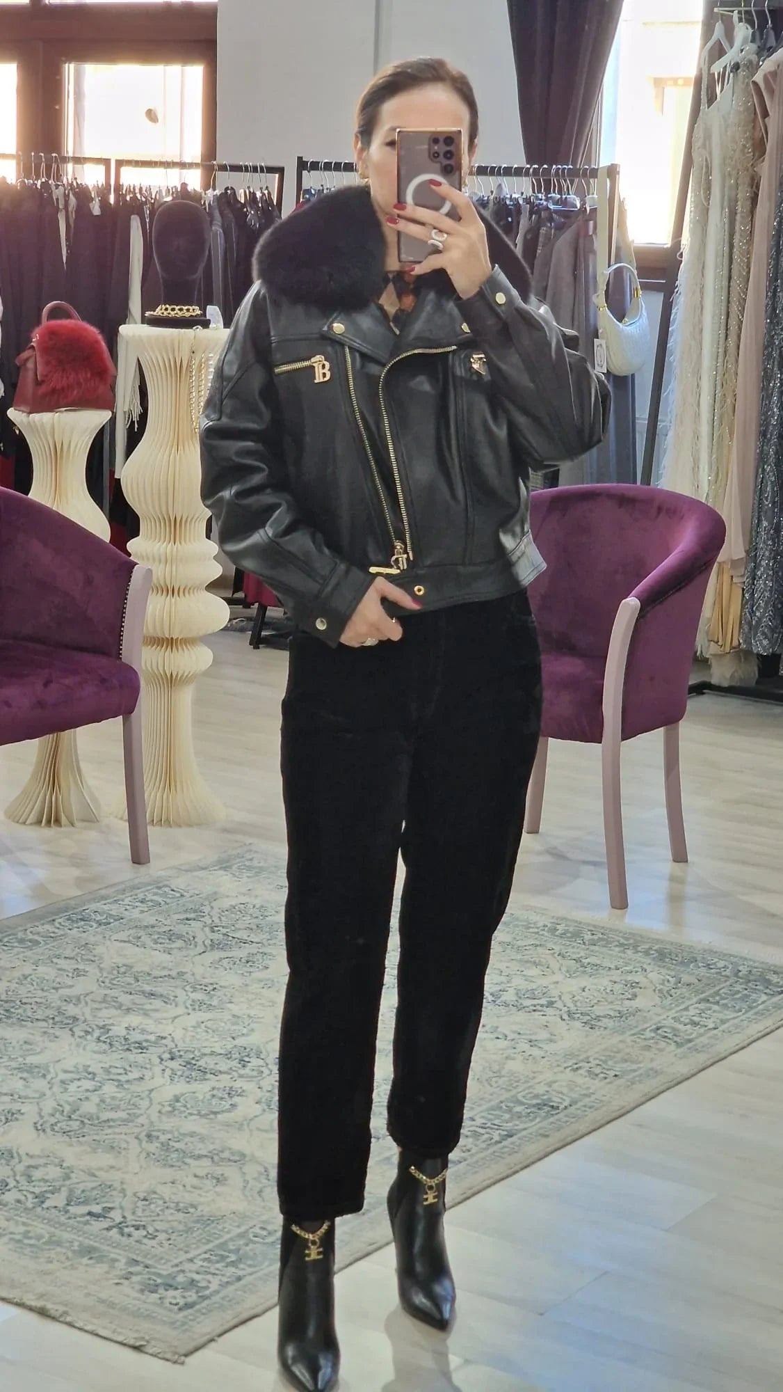 Geaca dama din piele neagra - Boutique For You