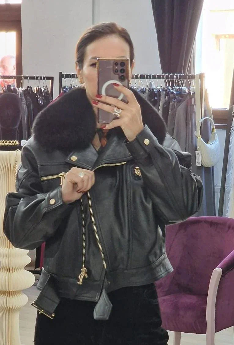 Geaca dama din piele neagra - Boutique For You