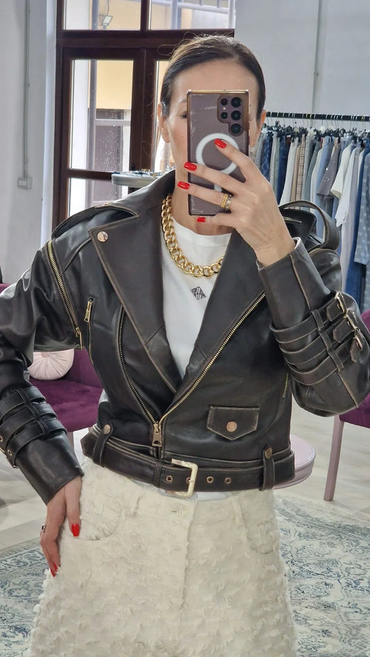 Geaca din piele maro - Boutique For You