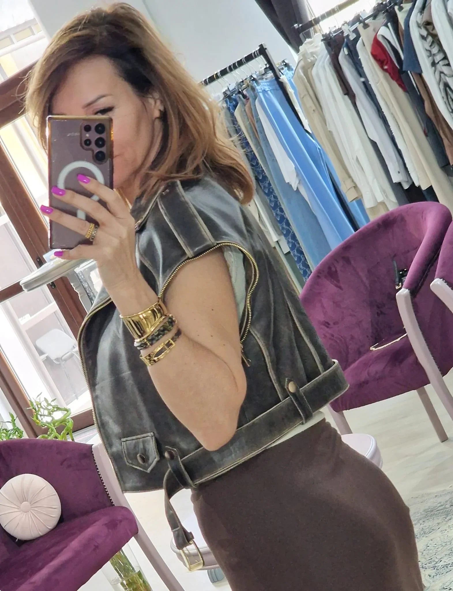 Geaca din piele maro - Boutique For You