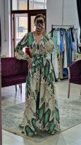 Rochie eleganta lunga print sarpe cu verde