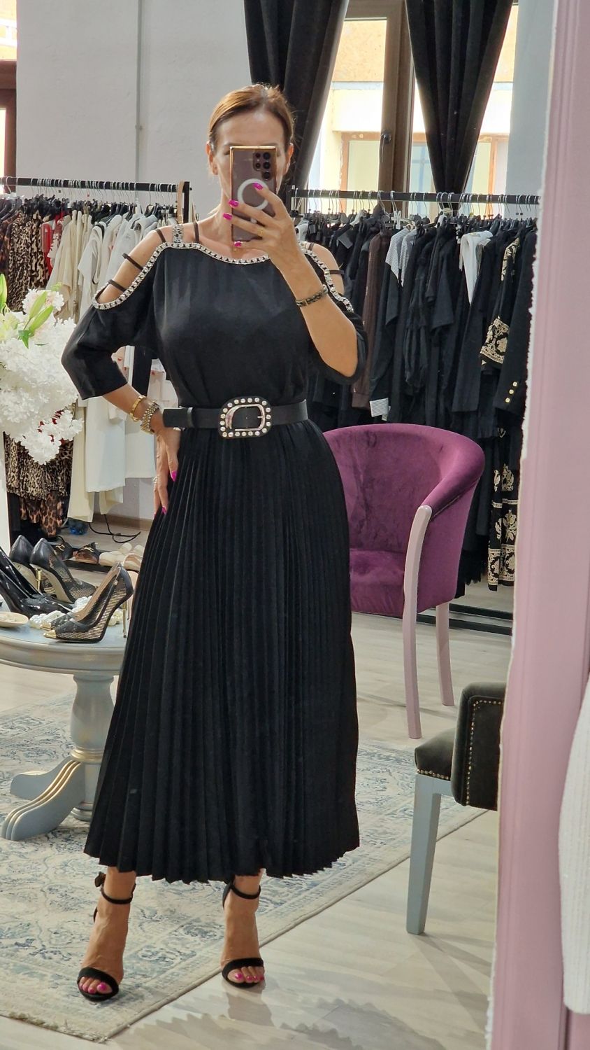 Rochie dama neagra plisata