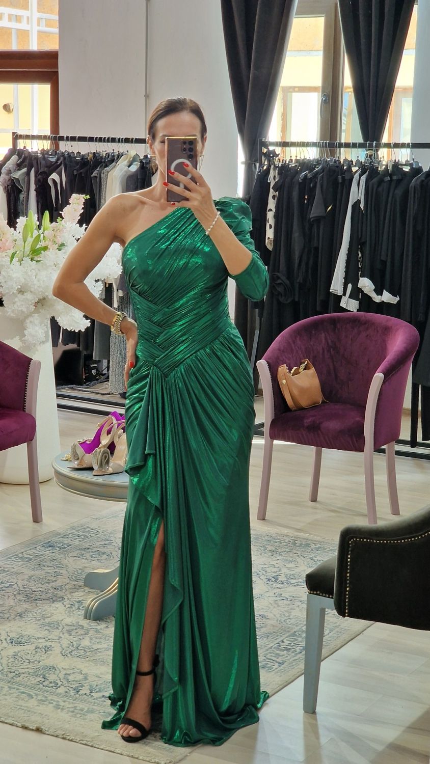 Rochie damă elegantă verde sidef