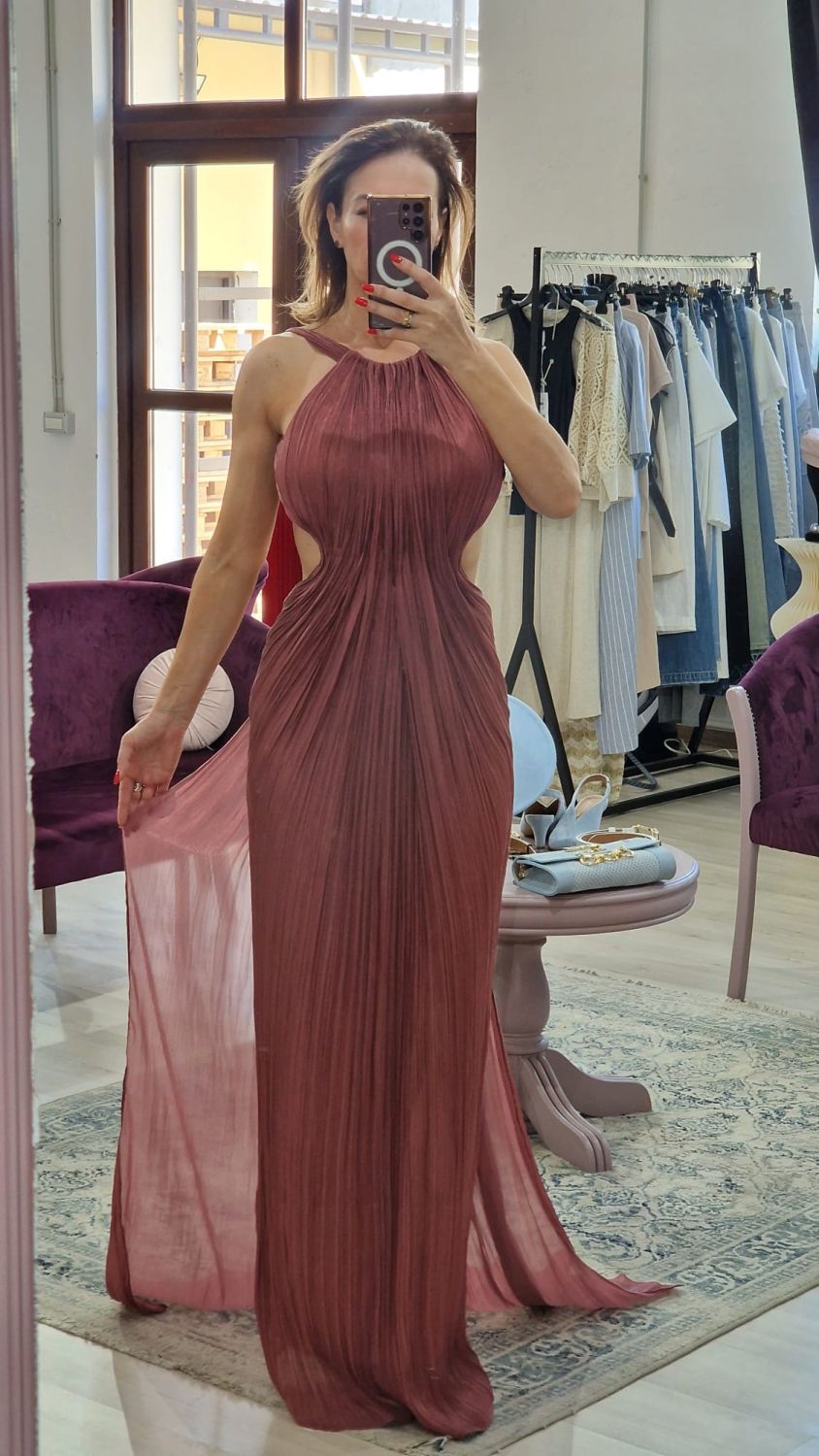 Rochie dama plisata bronz