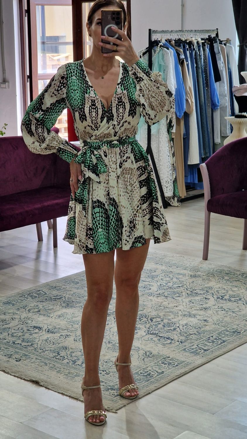 Rochie dama  imprimeu animal print verde