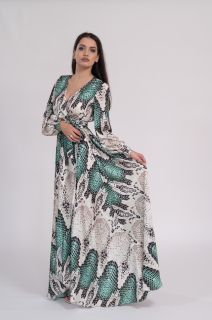 Rochie eleganta lunga print sarpe cu verde