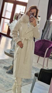 Palton dama cu blana si tricotaj