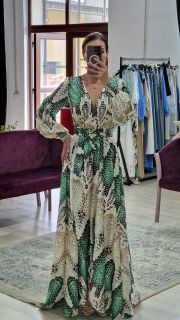 Rochie eleganta lunga print sarpe cu verde